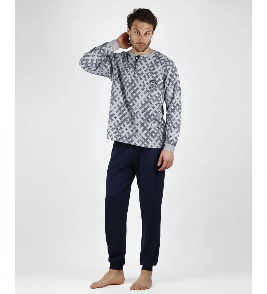 Gray Navy Jacquard Racing Pajamas